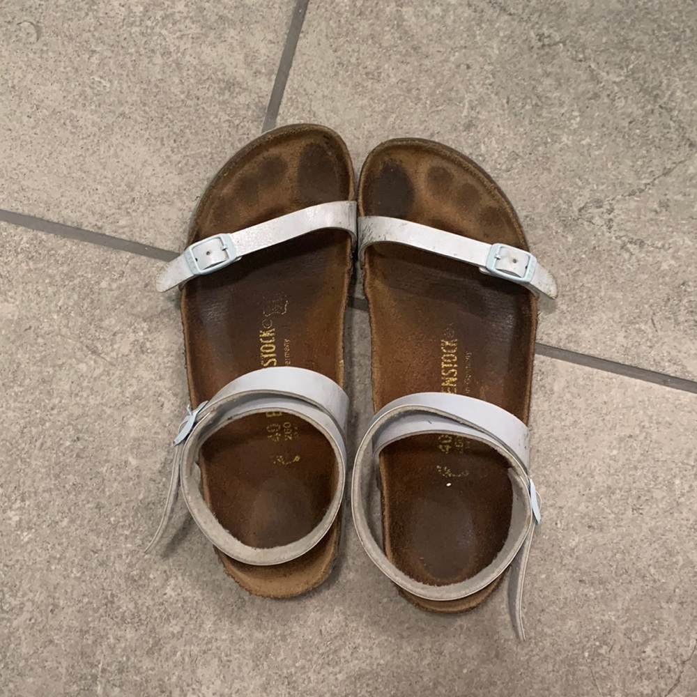Birkenstocks, worn but in good condition! Light blue, strappy ankle